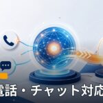 電話とチャットの問い合わせをAIが処理し、必要に応じて人へ引き継ぐ流れを表したイラスト