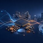AI計算ノードから半導体や素材を経て日本の物価・金融政策へ波及する流れを表した抽象図